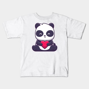 Cute panda sitting and holding love Kids T-Shirt